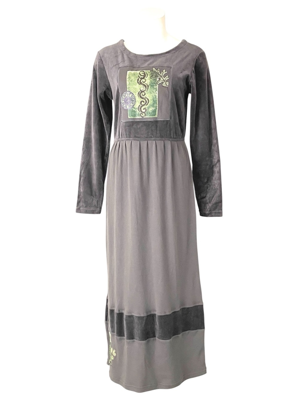 VTG Gray Velvet Mixed Media Mori Kei Lagenlook Boho Maxi Dress by Bizzit, Small